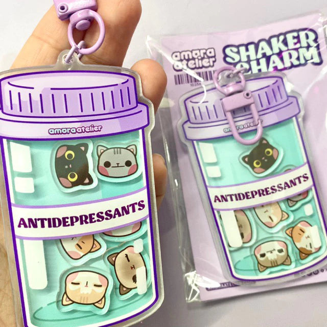Shaker Charm | Cat Antidepressants Shaker Charm Keychain | Amora Atelier Original